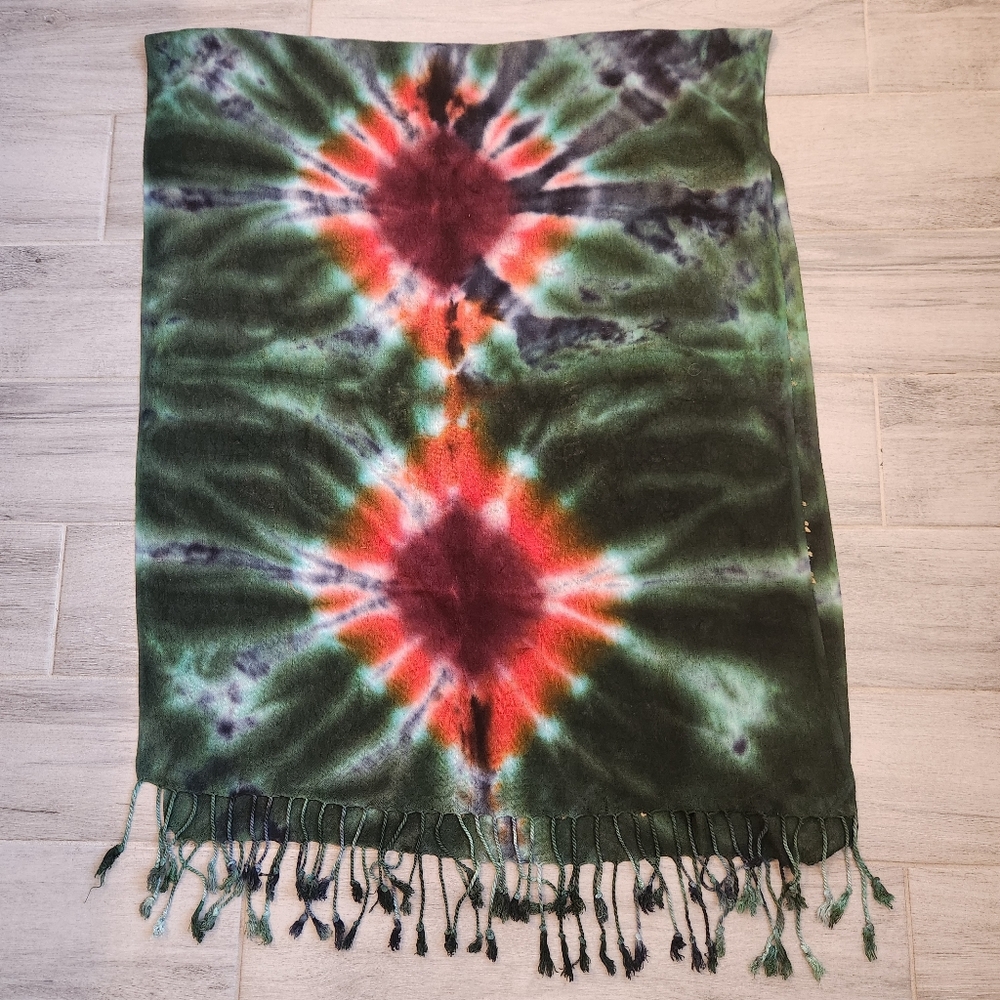 Vedant pashmina scarf emerald green tie-dye shawl indian Dhamaal cashmere wool